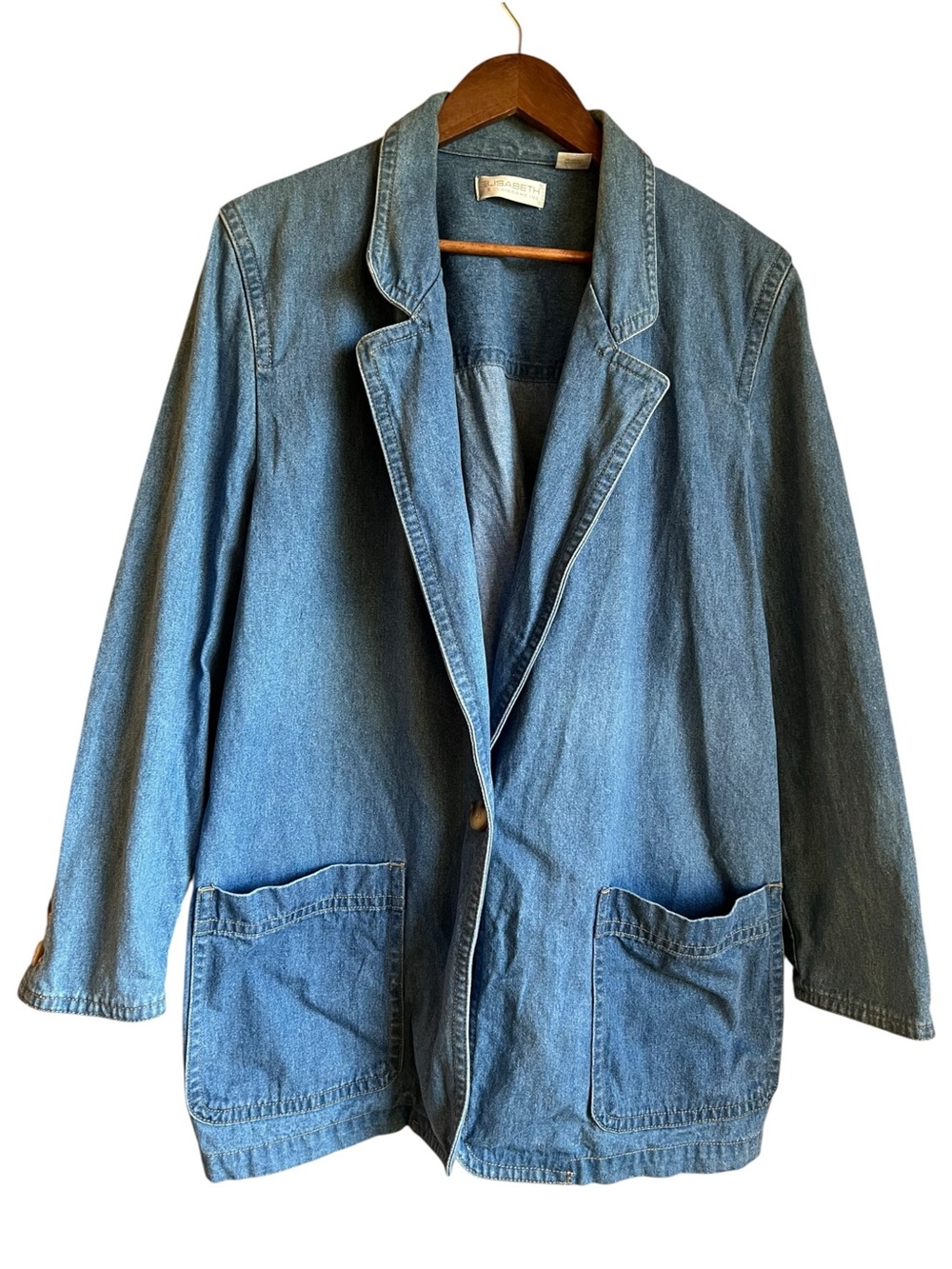 VTG Elisabeth Liz Claiborne Denim Blazer Womens 14 Unstructured Preppy Old Money